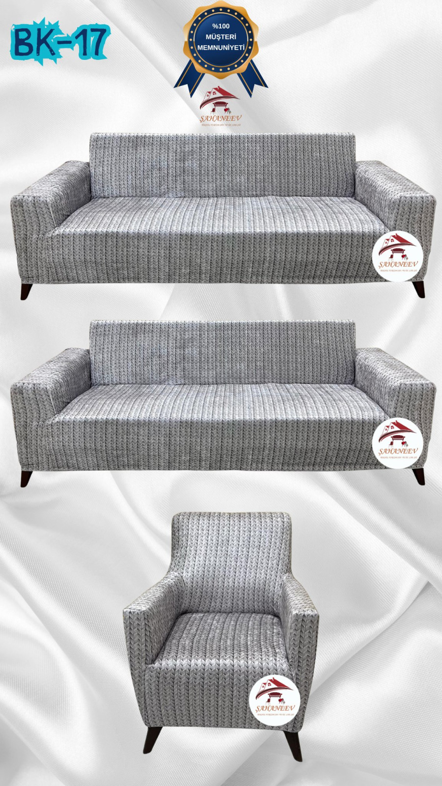 Desenli Baskılı Kadife Giydirme Koltuk Kılıfı - Elastik Esnek Koltuk Takımı Koruyucu Set Model BK-17 Renk 3+3+1 (3 Parça Set)
