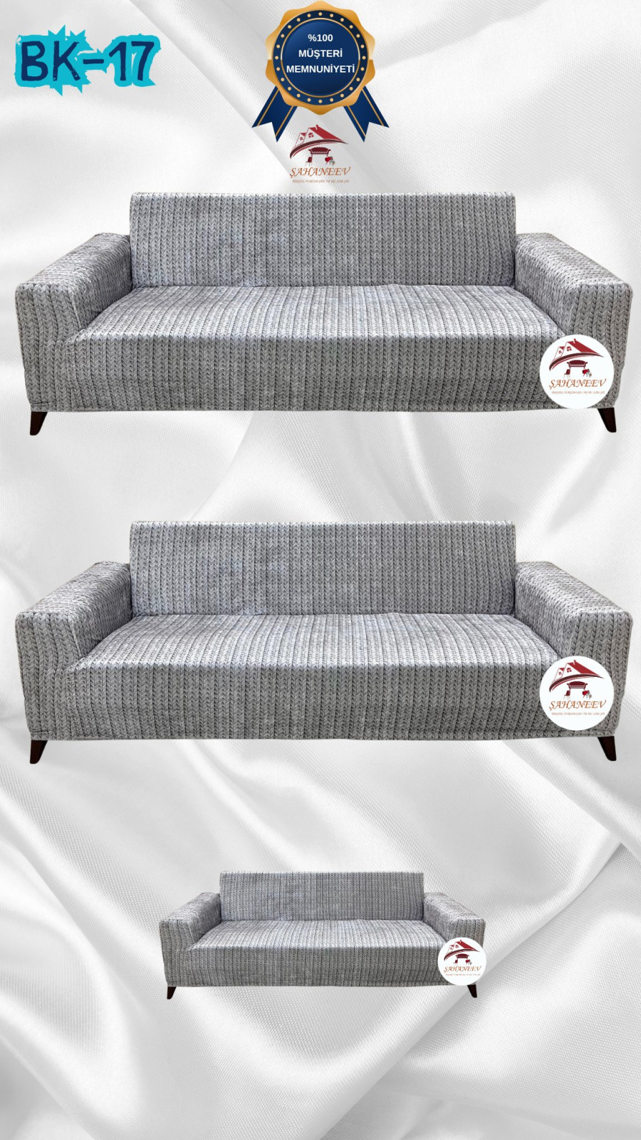 Desenli Baskılı Kadife Giydirme Koltuk Kılıfı - Elastik Esnek Koltuk Takımı Koruyucu Set Model BK-17 Renk 3+3+2 (3 Parça Set)