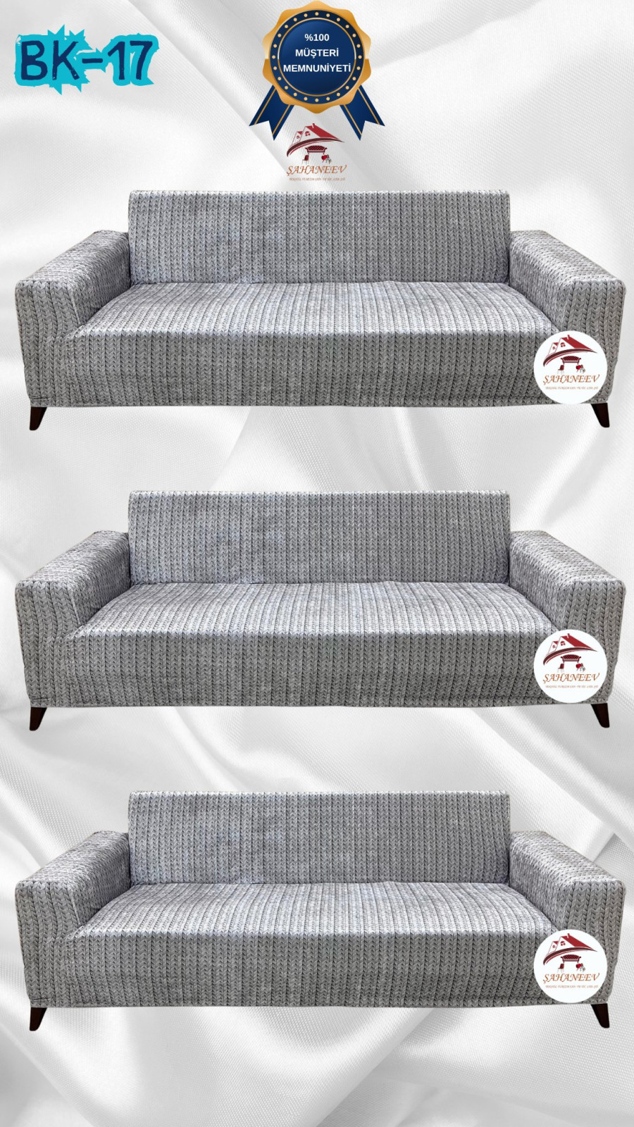 Desenli Baskılı Kadife Giydirme Koltuk Kılıfı - Elastik Esnek Koltuk Takımı Koruyucu Set Model BK-17 Renk 3+3+3 (3 Parça Set)