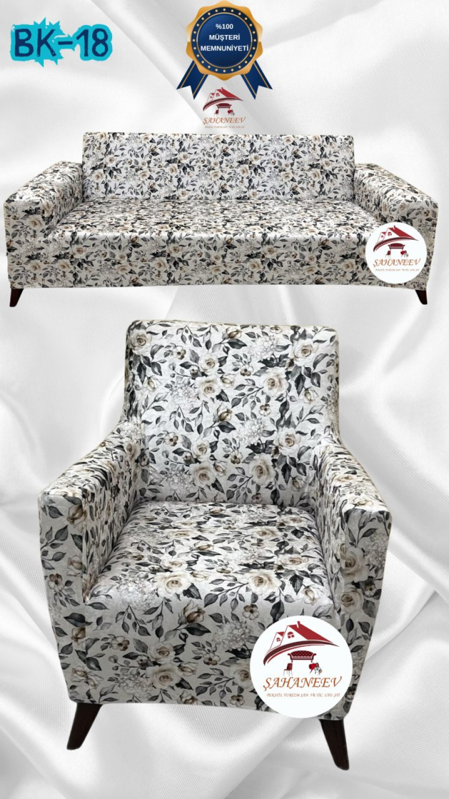 Desenli Baskılı Kadife Giydirme Koltuk Kılıfı - Elastik Esnek Koltuk Takımı Koruyucu Set Model BK-18 Renk 3+1 (2 Parça Set) Özel Ölçü