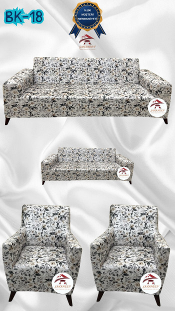 Patterned Printed Velvet Dressing Sofa Cover - Elastic Flexible Sofa Set Protector Set Model BK-18 Color 3+2+1+1 (4 Piece Set) Custom Size