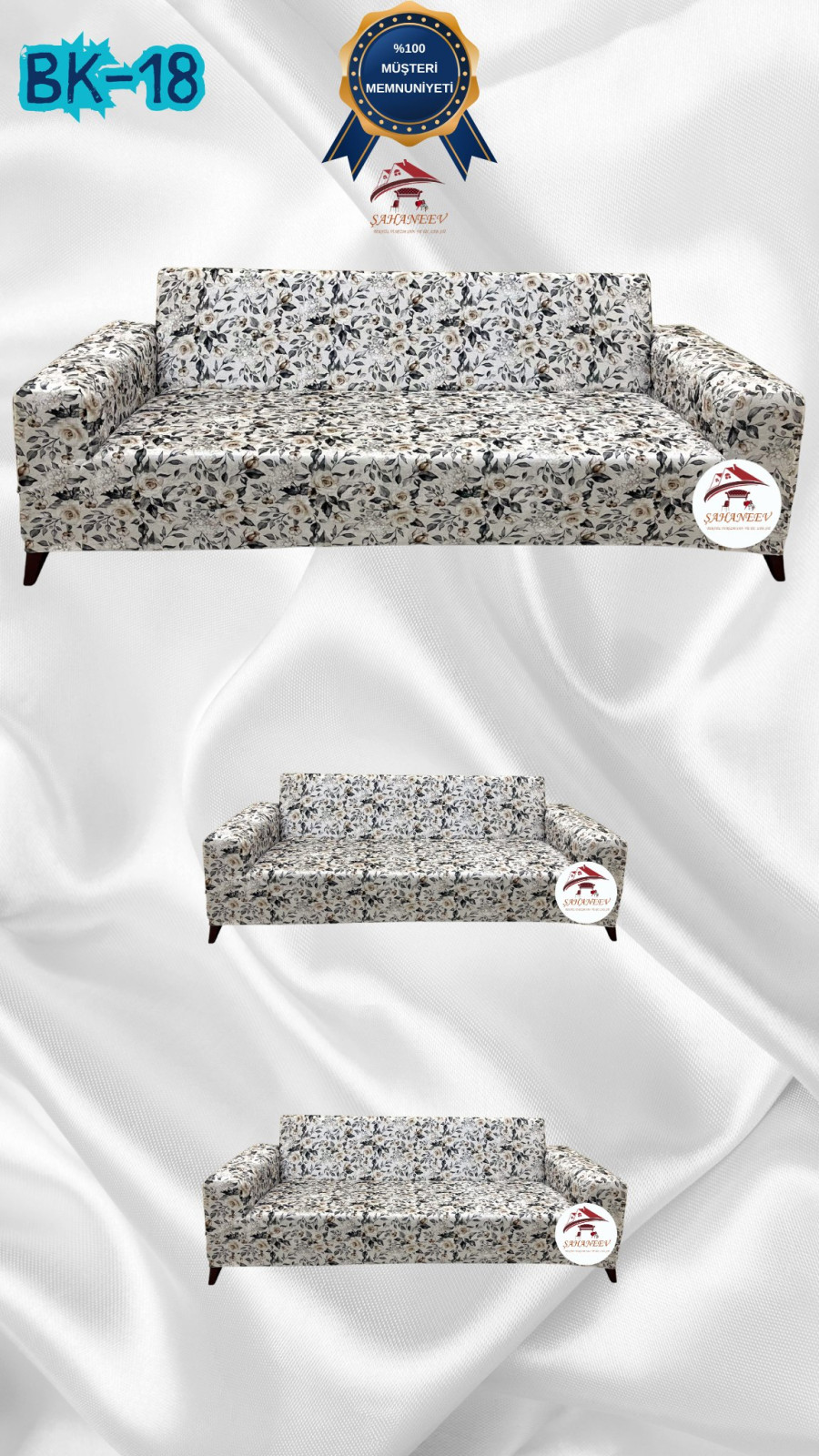 Patterned Printed Velvet Dressing Sofa Cover - Elastic Flexible Sofa Set Protector Set Model BK-18 Color 3+2+2 (3 Piece Set)