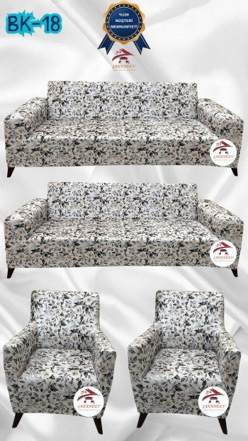 Patterned Printed Velvet Dressing Sofa Cover - Elastic Flexible Sofa Set Protector Set Model BK-18 Color 3+3+1+1 (4 Piece Set)