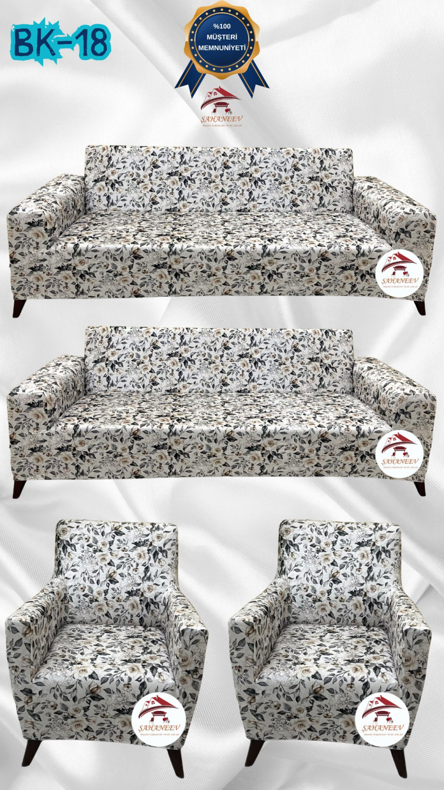 Patterned Printed Velvet Dressing Sofa Cover - Elastic Flexible Sofa Set Protector Set Model BK-18 Color 3+3+1+1 (4 Piece Set)