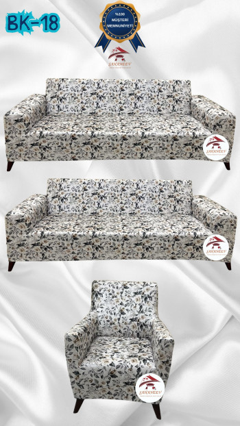Patterned Printed Velvet Dressing Sofa Cover - Elastic Flexible Sofa Set Protector Set Model BK-18 Color 3+3+1 (3 Piece Set)