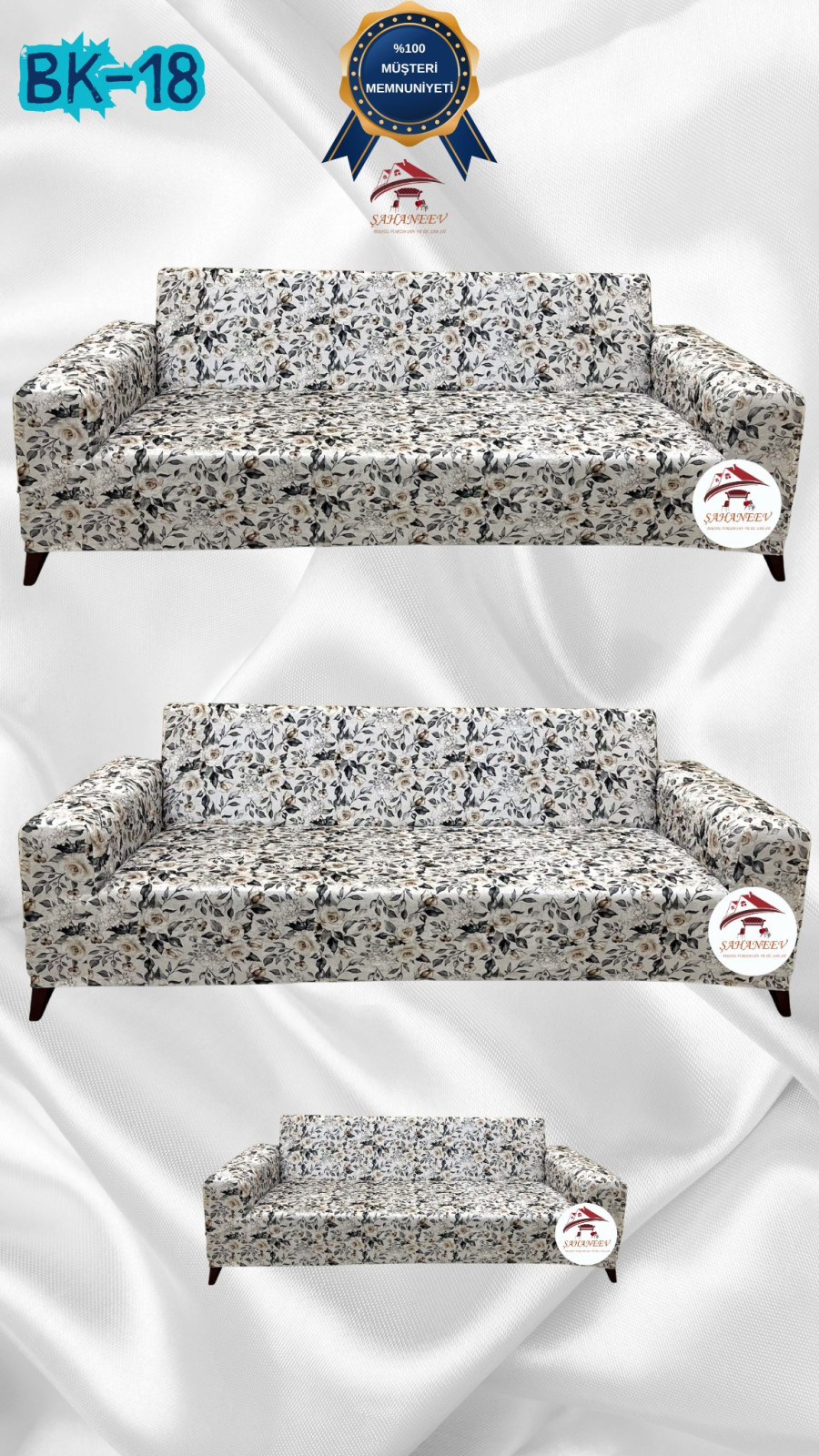 Patterned Printed Velvet Dressing Sofa Cover - Elastic Flexible Sofa Set Protector Set Model BK-18 Color 3+3+2 (3 Piece Set)