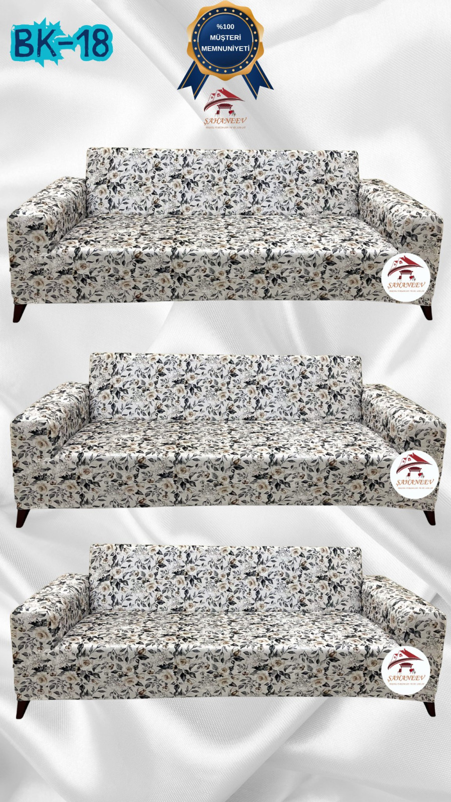 Patterned Printed Velvet Dressing Sofa Cover - Elastic Flexible Sofa Set Protector Set Model BK-18 Color 3+3+3 (3 Piece Set) Custom Size
