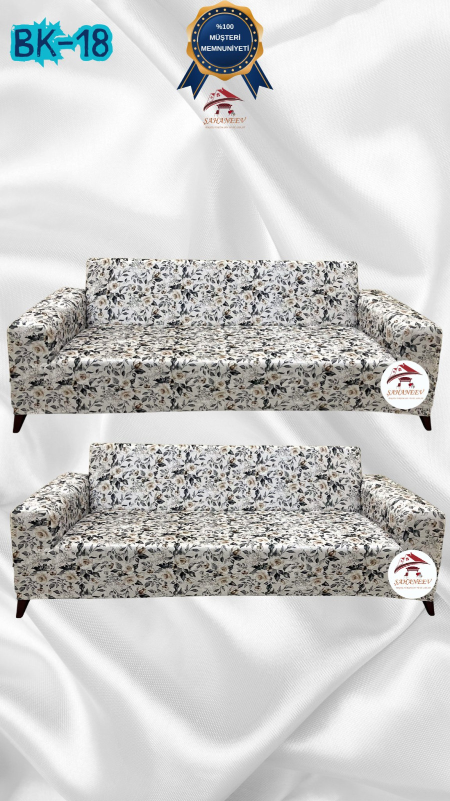 Patterned Printed Velvet Dressing Sofa Cover - Elastic Flexible Sofa Set Protector Set Model BK-18 Color 3+3 (2 Piece Set) Custom Size