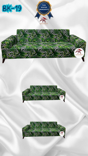 Patterned Printed Velvet Dressing Sofa Cover - Elastic Flexible Sofa Set Protector Set Model BK-19 Color 3+2+2 (3 Piece Set)