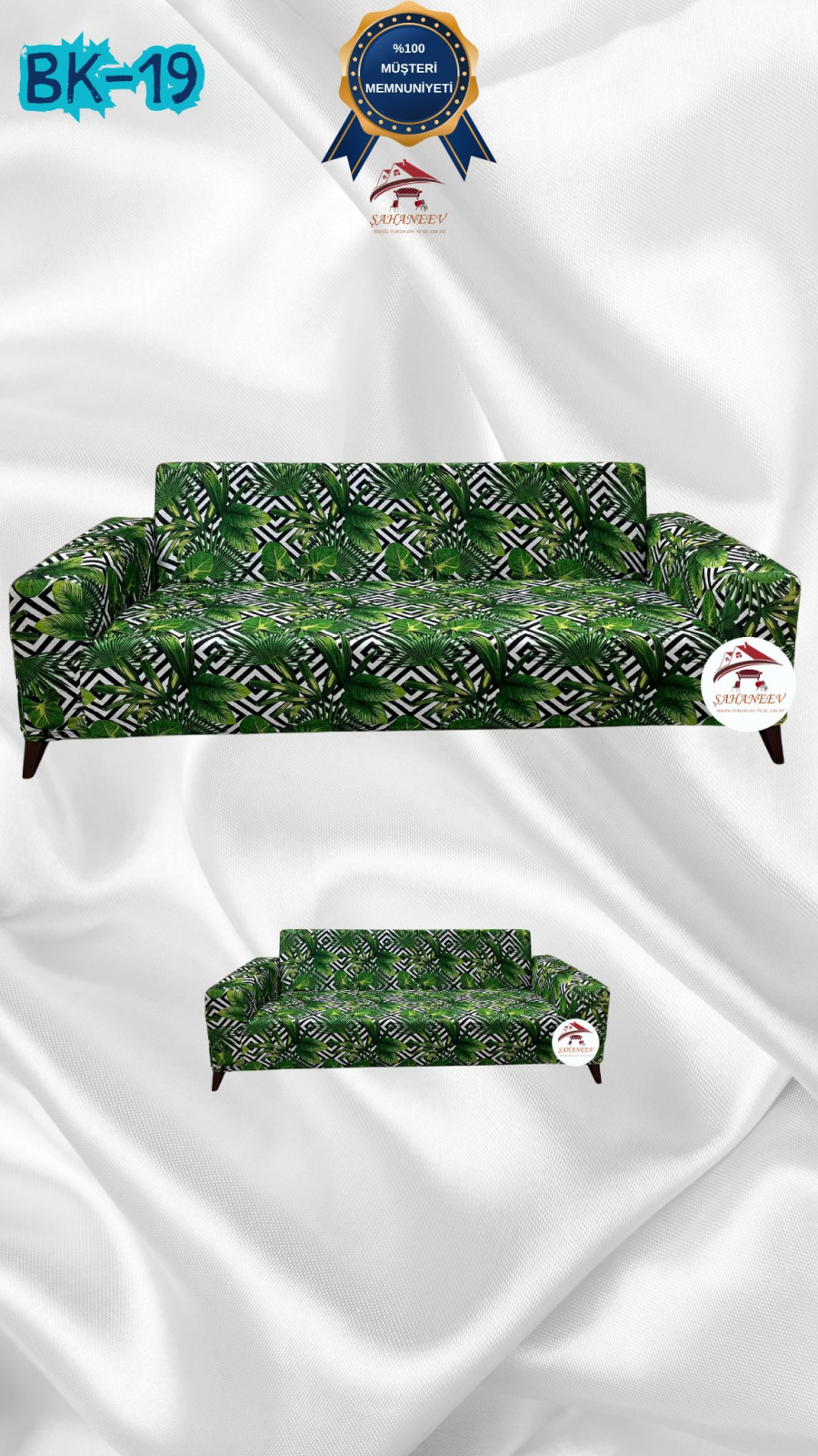 Patterned Printed Velvet Dressing Sofa Cover - Elastic Flexible Sofa Set Protector Set Model BK-19 Color 3+2 (2 Piece Set)