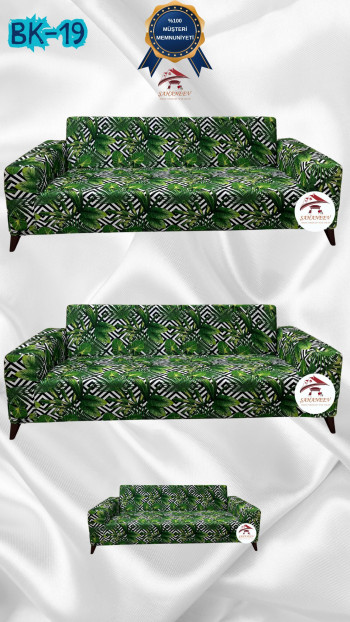 Patterned Printed Velvet Dressing Sofa Cover - Elastic Flexible Sofa Set Protector Set Model BK-19 Color 3+3+2 (3 Piece Set)
