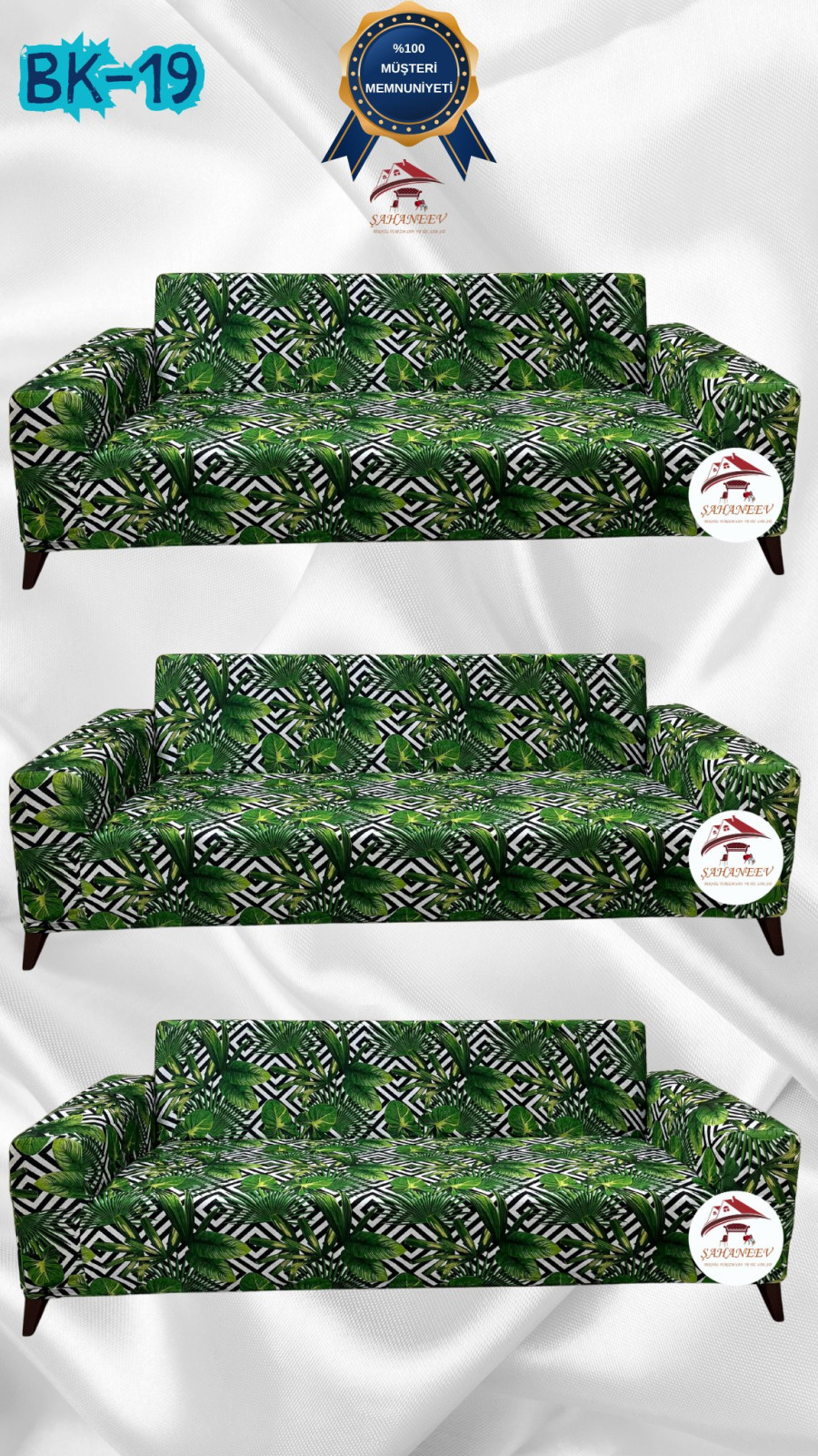 Patterned Printed Velvet Dressing Sofa Cover - Elastic Flexible Sofa Set Protector Set Model BK-19 Color 3+3+3 (3 Piece Set) Custom Size