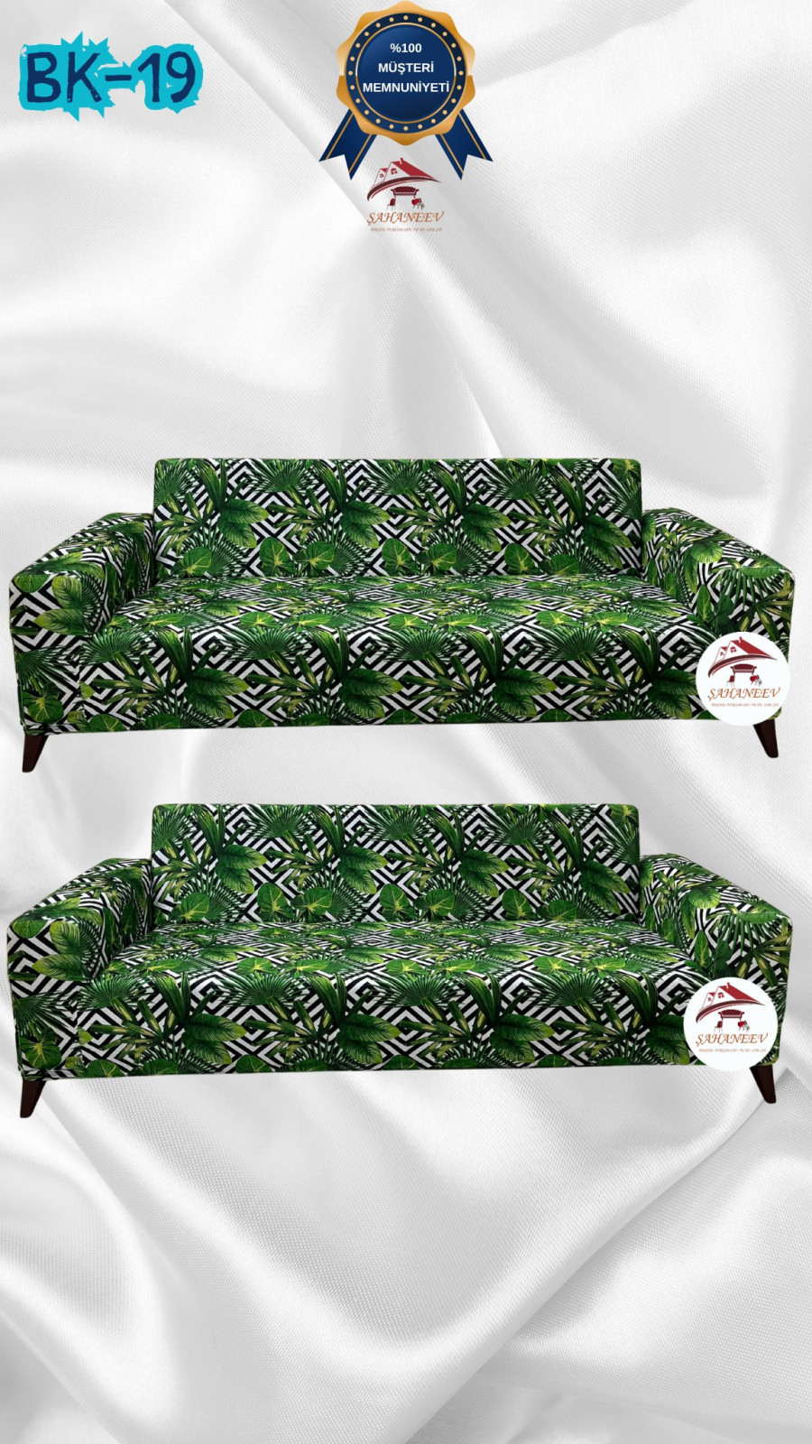 Patterned Printed Velvet Dressing Sofa Cover - Elastic Flexible Sofa Set Protector Set Model BK-19 Color 3+3 (2 Piece Set)