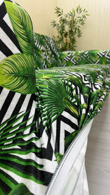 Patterned Printed Velvet Dressing Sofa Cover - Elastic Flexible Sofa Set Protector Set Model BK-19 Color 3+3 (2 Piece Set)