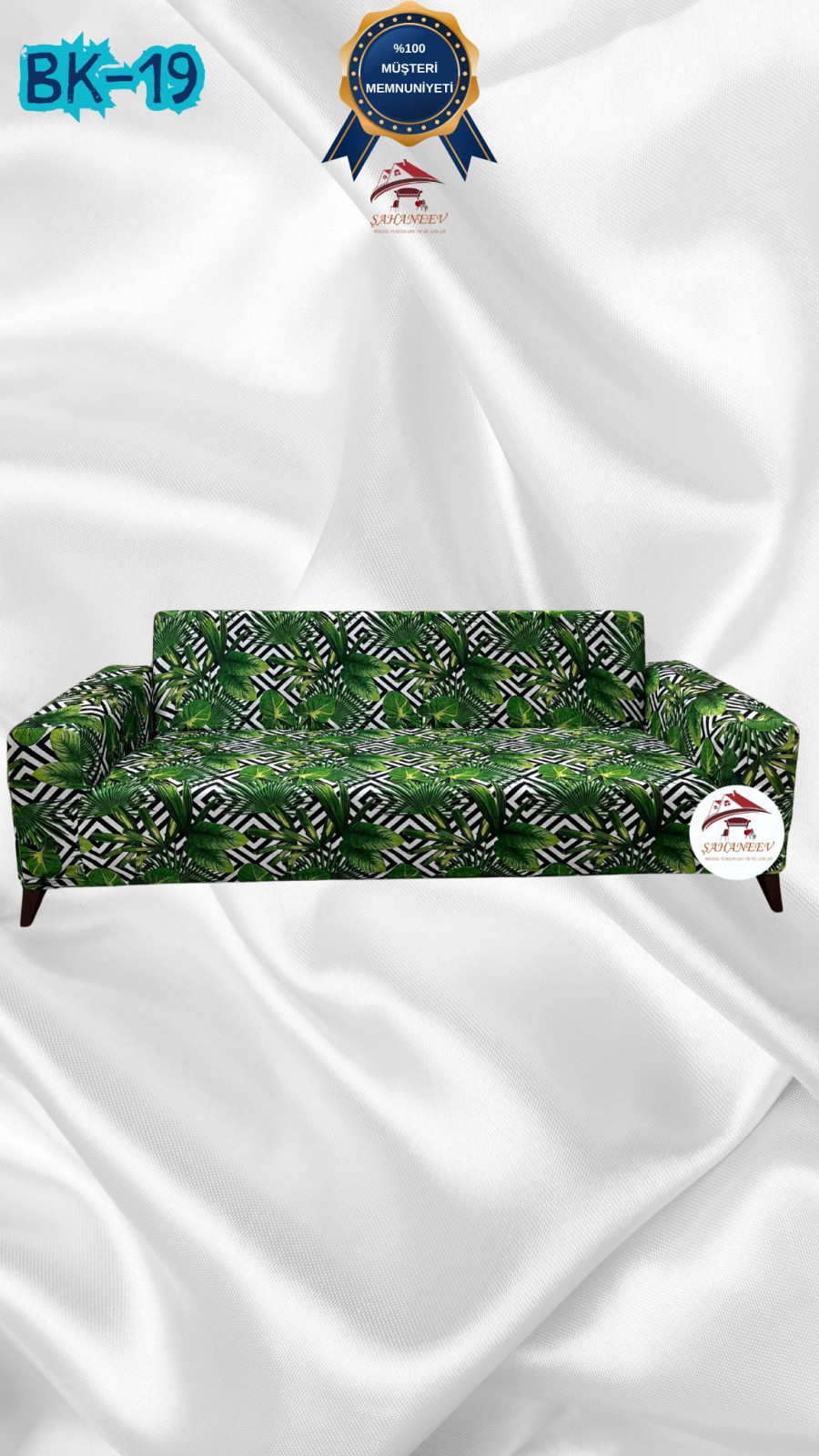 Patterned Printed Velvet Dressing Sofa Cover - Elastic Flexible Sofa Set Protector Set Model BK-19 Color 3-Seater Set (1 Piece) Custom Size