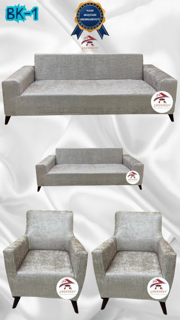 Desenli Baskılı Kadife Giydirme Koltuk Kılıfı - Elastik Esnek Koltuk Takımı Koruyucu Set Model BK-01 Renk 3+2+1+1 (4 Parça Set)