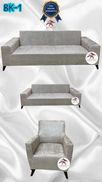 Desenli Baskılı Kadife Giydirme Koltuk Kılıfı - Elastik Esnek Koltuk Takımı Koruyucu Set Model BK-01 Renk 3+2+1 (3 Parça Set)