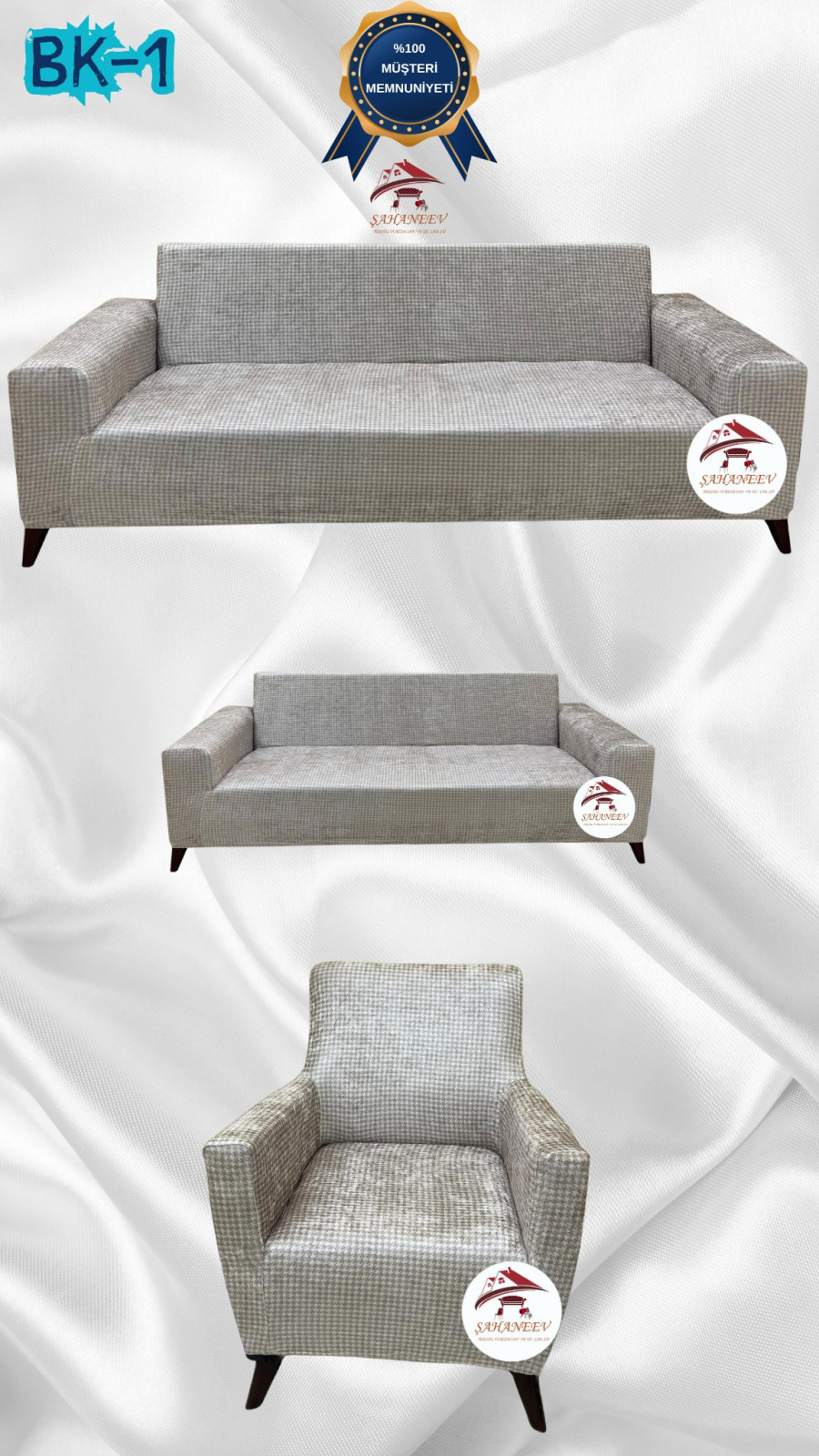 Desenli Baskılı Kadife Giydirme Koltuk Kılıfı - Elastik Esnek Koltuk Takımı Koruyucu Set Model BK-01 Renk 3+2+1 (3 Parça Set)