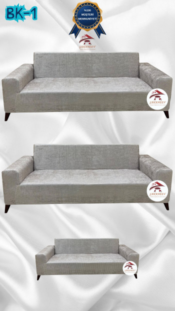 Desenli Baskılı Kadife Giydirme Koltuk Kılıfı - Elastik Esnek Koltuk Takımı Koruyucu Set Model BK-01 Renk 3+3+2 (3 Parça Set)
