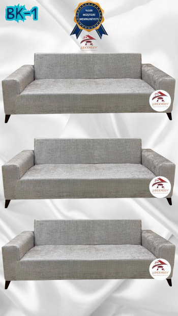Desenli Baskılı Kadife Giydirme Koltuk Kılıfı - Elastik Esnek Koltuk Takımı Koruyucu Set Model BK-01 Renk 3+3+3 (3 Parça Set)