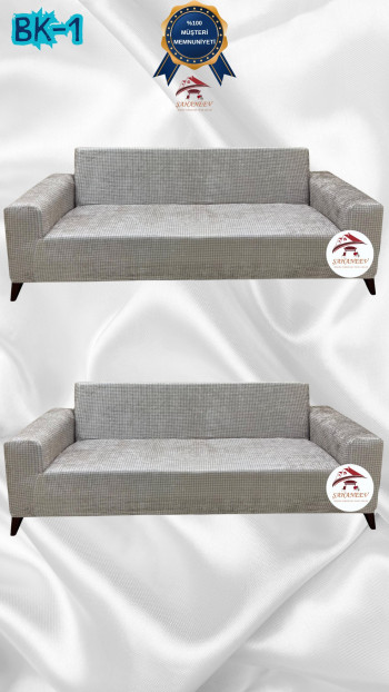 Desenli Baskılı Kadife Giydirme Koltuk Kılıfı - Elastik Esnek Koltuk Takımı Koruyucu Set Model BK-01 Renk 3+3 (2 Parça Set)