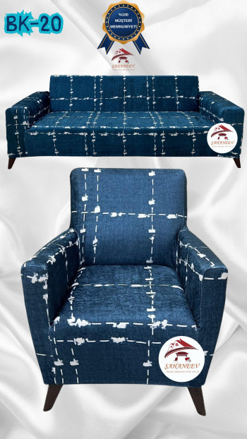 Patterned Printed Velvet Dressing Sofa Cover - Elastic Flexible Sofa Set Protector Set Model BK-20 Color 3+1 (2 Piece Set)