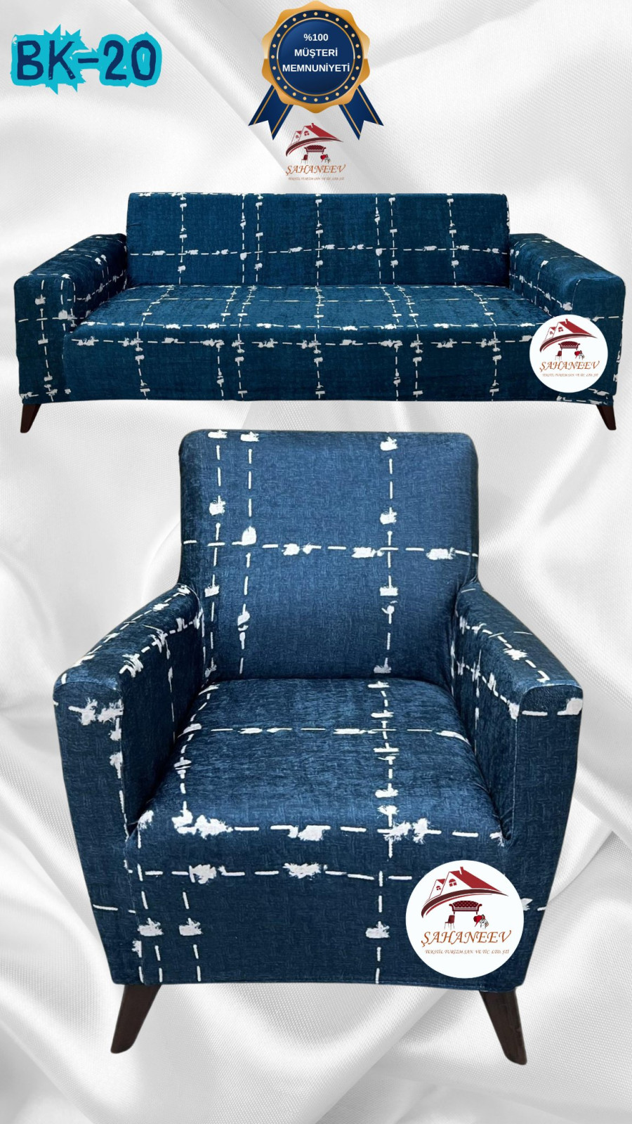 Patterned Printed Velvet Dressing Sofa Cover - Elastic Flexible Sofa Set Protector Set Model BK-20 Color 3+1 (2 Piece Set)