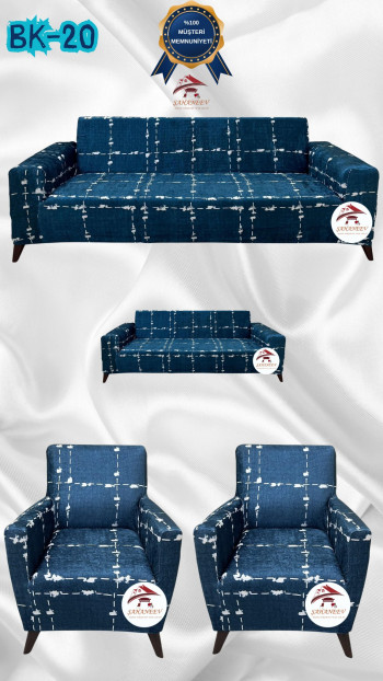 Patterned Printed Velvet Dressing Sofa Cover - Elastic Flexible Sofa Set Protector Set Model BK-20 Color 3+2+1+1 (4 Piece Set) Custom Size