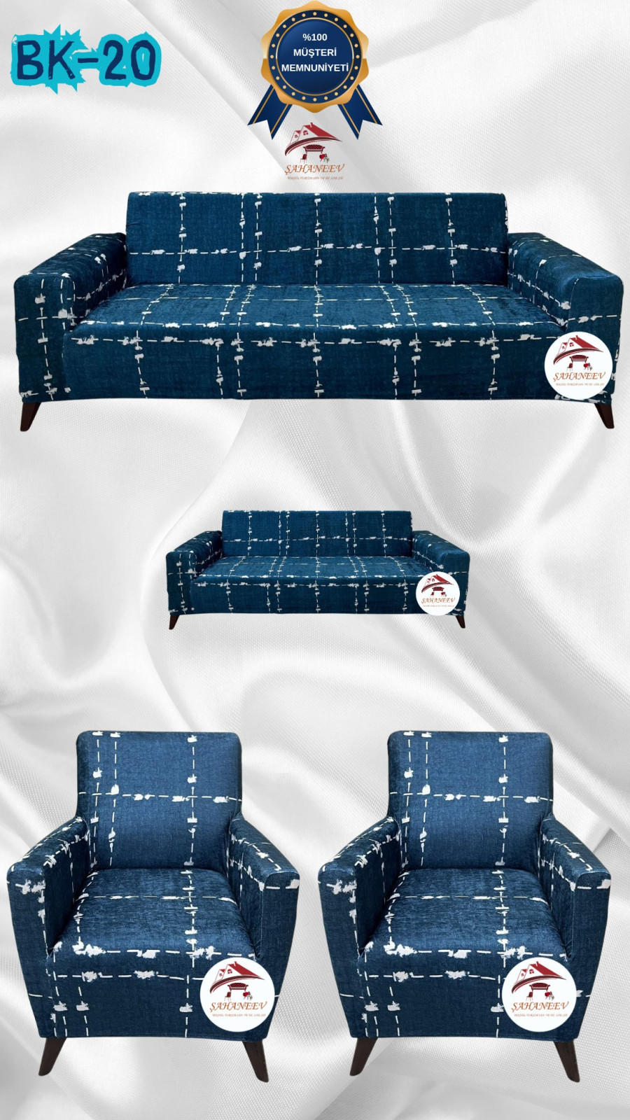 Patterned Printed Velvet Dressing Sofa Cover - Elastic Flexible Sofa Set Protector Set Model BK-20 Color 3+2+1+1 (4 Piece Set) Custom Size