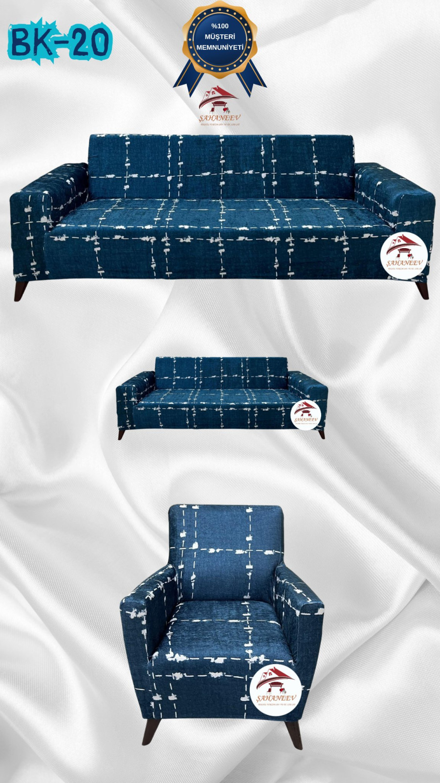 Patterned Printed Velvet Dressing Sofa Cover - Elastic Flexible Sofa Set Protector Set Model BK-20 Color 3+2+1 (3 Piece Set)