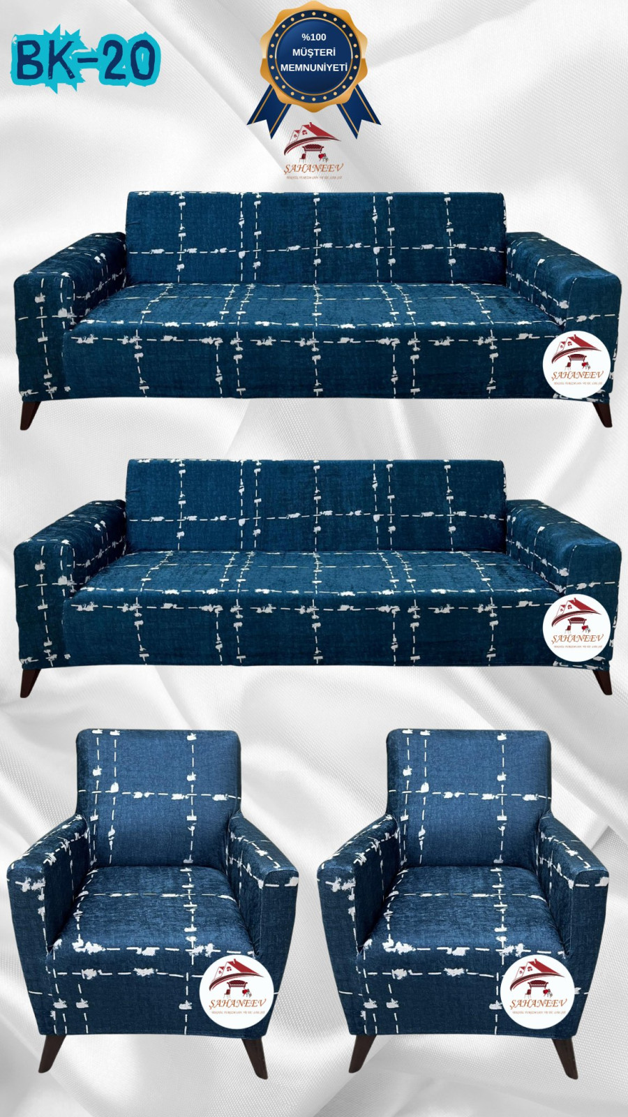 Patterned Printed Velvet Dressing Sofa Cover - Elastic Flexible Sofa Set Protector Set Model BK-20 Color 3+3+1+1 (4 Piece Set) Custom Size