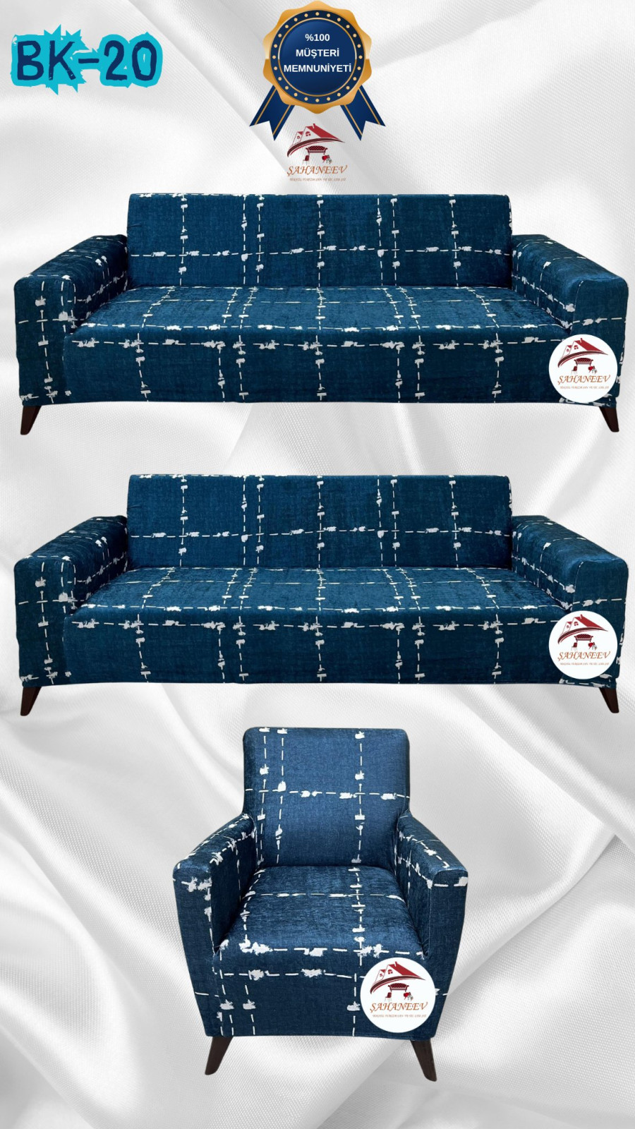 Patterned Printed Velvet Dressing Sofa Cover - Elastic Flexible Sofa Set Protector Set Model BK-20 Color 3+3+1 (3 Piece Set) Custom Size