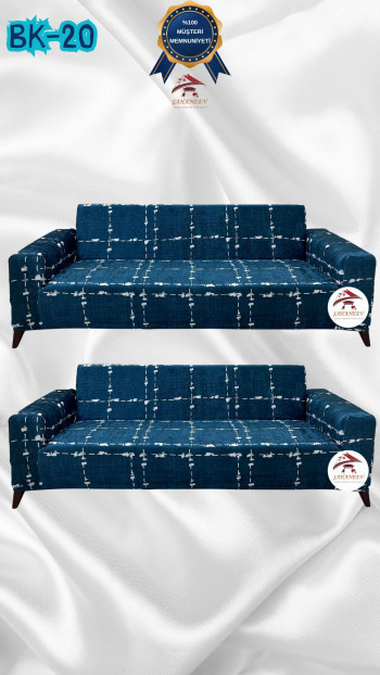 Patterned Printed Velvet Dressing Sofa Cover - Elastic Flexible Sofa Set Protector Set Model BK-20 Color 3+3 (2 Piece Set)