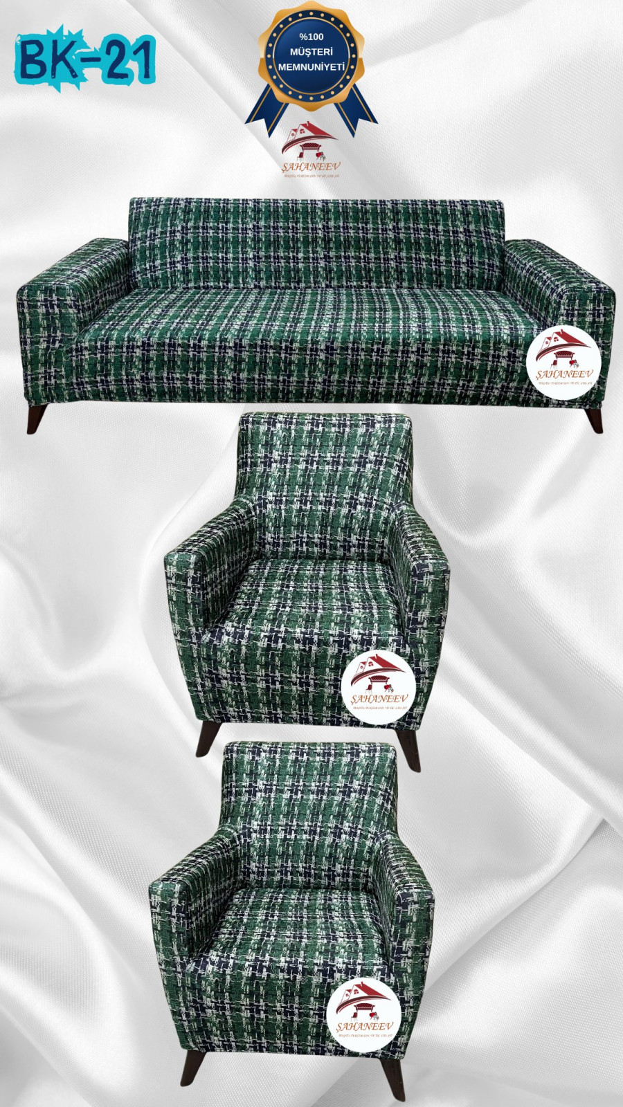 Patterned Printed Velvet Dressing Sofa Cover - Elastic Flexible Sofa Set Protector Set Model BK-21 Color 3+1+1 (3 Piece Set)