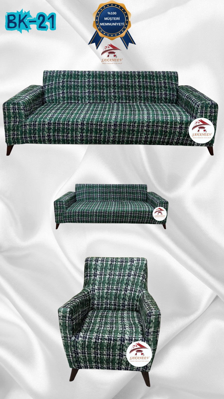 Patterned Printed Velvet Dressing Sofa Cover - Elastic Flexible Sofa Set Protector Set Model BK-21 Color 3+2+1 (3 Piece Set)