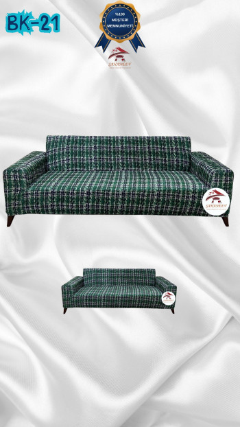 Patterned Printed Velvet Dressing Sofa Cover - Elastic Flexible Sofa Set Protector Set Model BK-21 Color 3+2 (2 Piece Set)