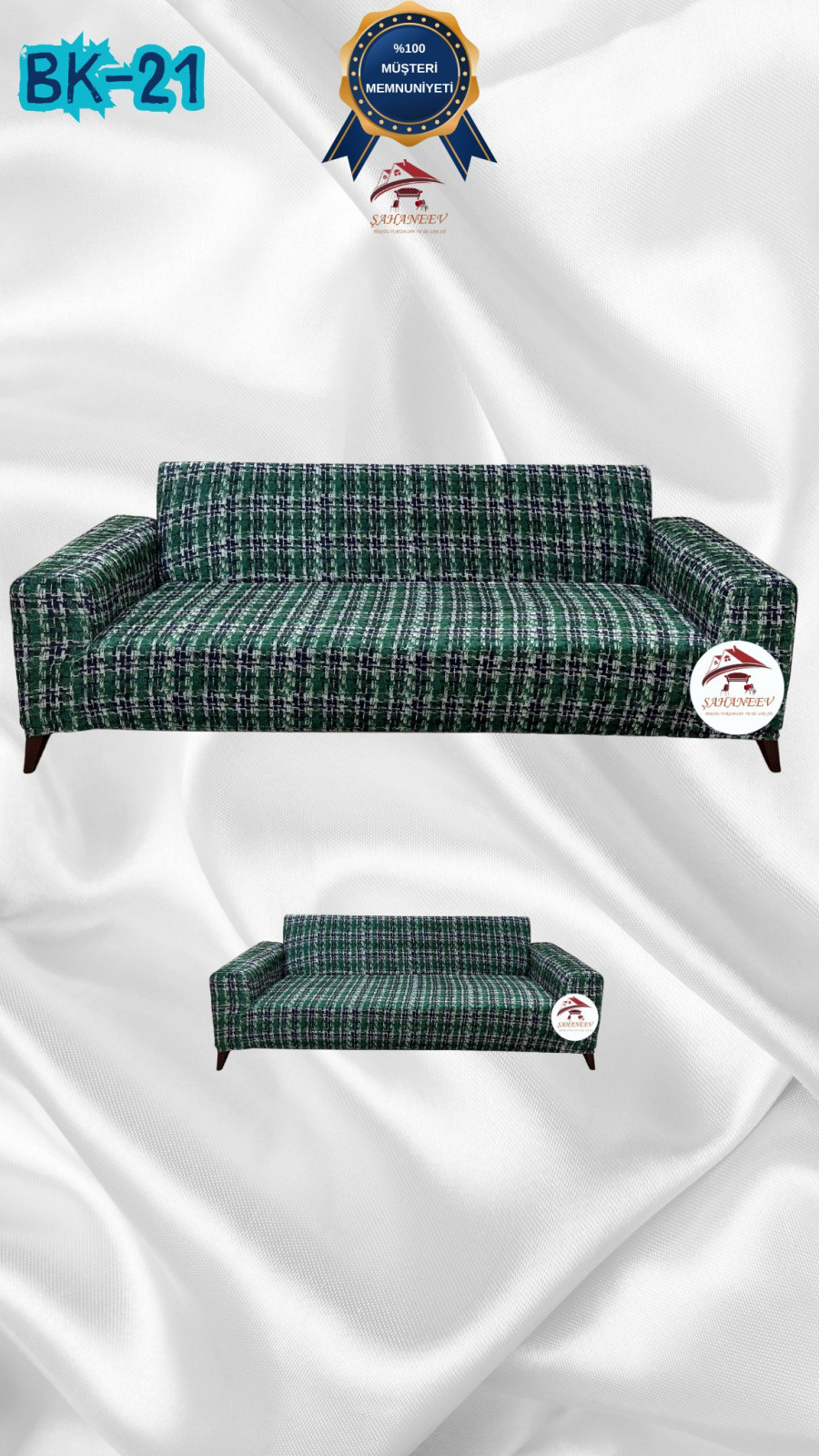 Patterned Printed Velvet Dressing Sofa Cover - Elastic Flexible Sofa Set Protector Set Model BK-21 Color 3+2 (2 Piece Set)