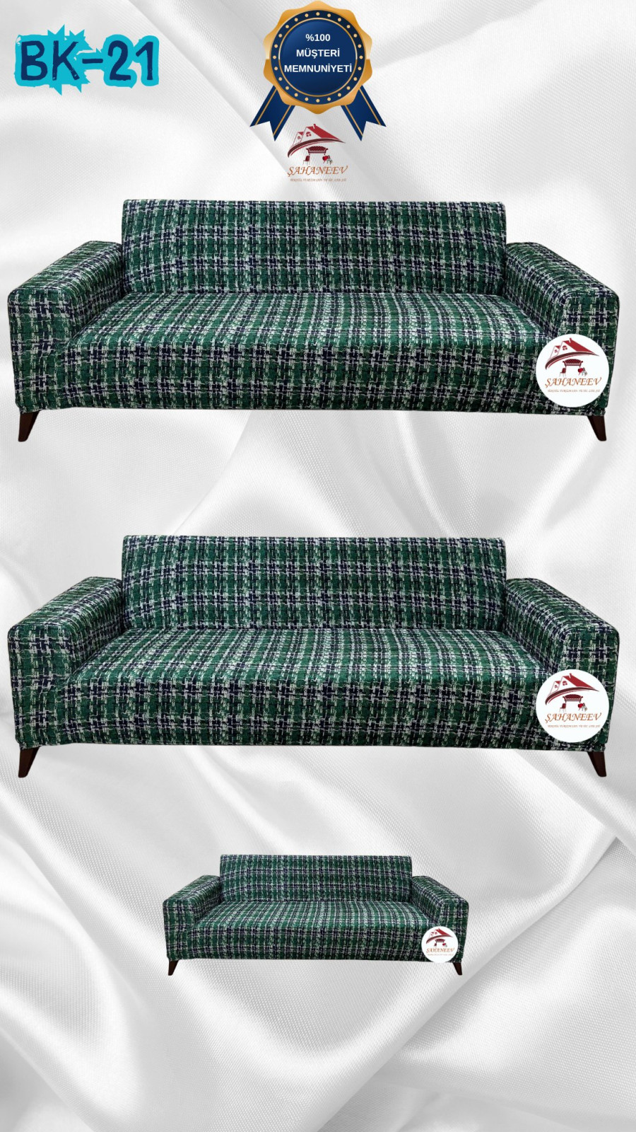 Patterned Printed Velvet Dressing Sofa Cover - Elastic Flexible Sofa Set Protector Set Model BK-21 Color 3+3+2 (3 Piece Set) Custom Size