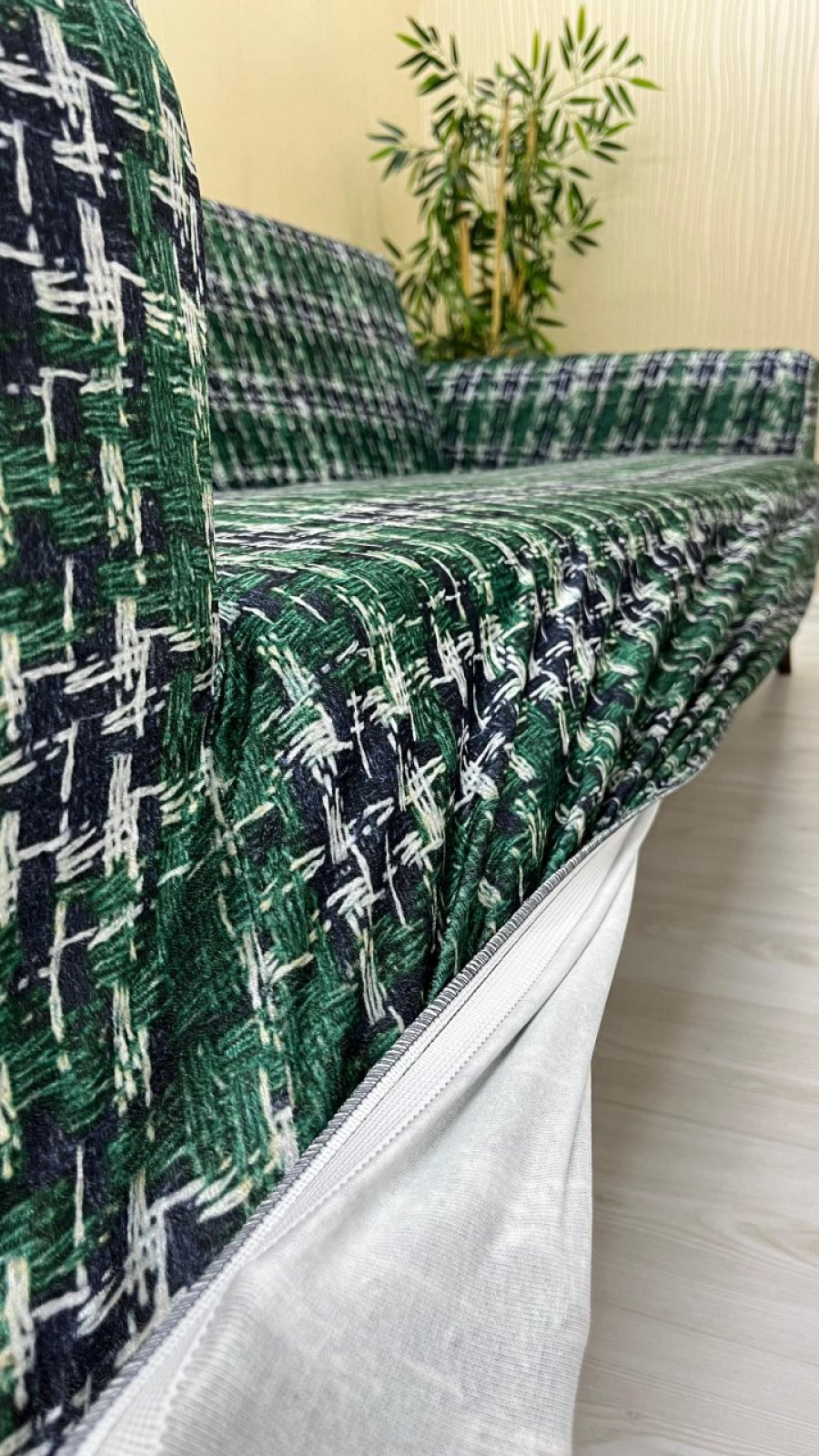 Patterned Printed Velvet Dressing Sofa Cover - Elastic Flexible Sofa Set Protector Set Model BK-21 Color 3+3+2 (3 Piece Set) Custom Size