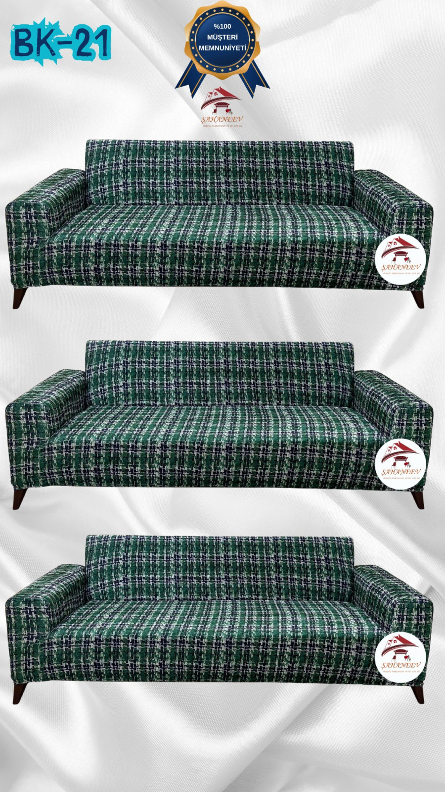 Patterned Printed Velvet Dressing Sofa Cover - Elastic Flexible Sofa Set Protector Set Model BK-21 Color 3+3+3 (3 Piece Set) Custom Size