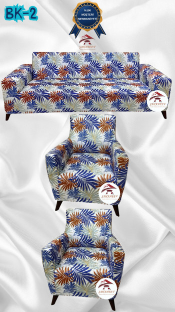 Desenli Baskılı Kadife Giydirme Koltuk Kılıfı - Elastik Esnek Koltuk Takımı Koruyucu Set Model BK-02 Renk 3+1+1 (3 Parça Set)