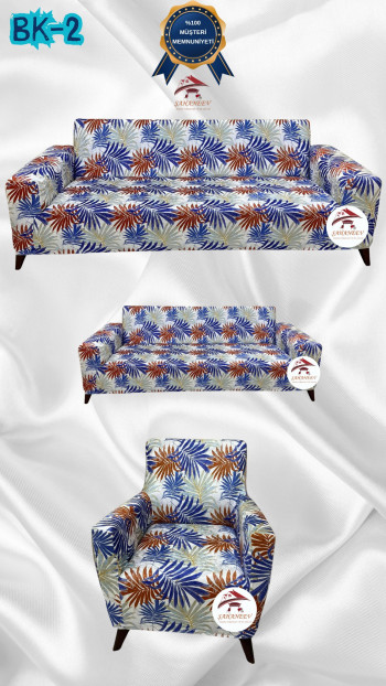 Desenli Baskılı Kadife Giydirme Koltuk Kılıfı - Elastik Esnek Koltuk Takımı Koruyucu Set Model BK-02 Renk 3+2+1 (3 Parça Set)