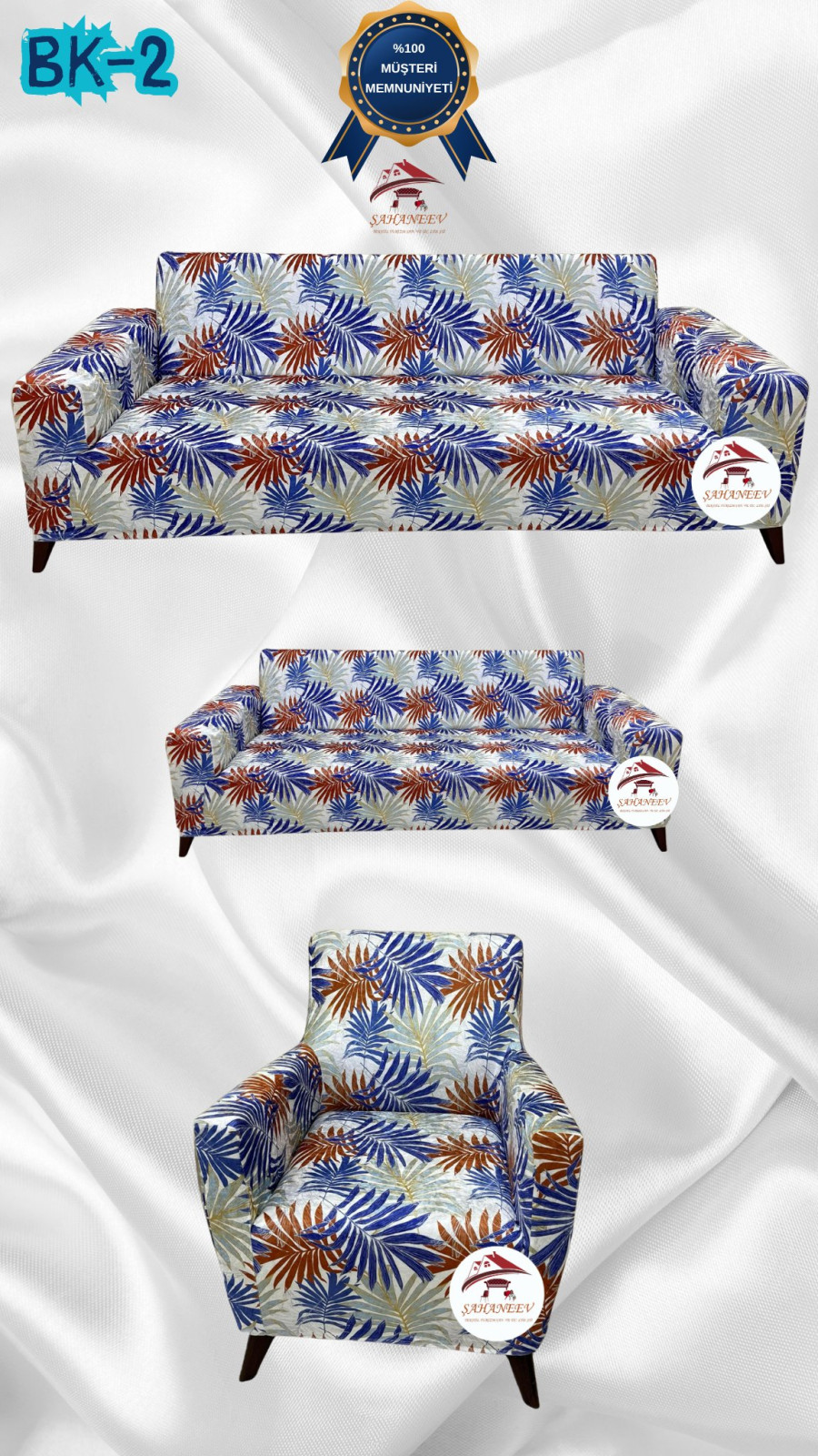 Desenli Baskılı Kadife Giydirme Koltuk Kılıfı - Elastik Esnek Koltuk Takımı Koruyucu Set Model BK-02 Renk 3+2+1 (3 Parça Set) Özel Ölçü