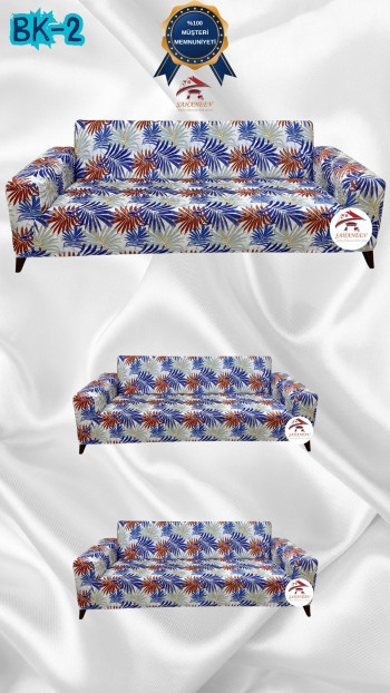 Patterned Printed Velvet Dressing Sofa Cover - Elastic Flexible Sofa Set Protector Set Model BK-02 Color 3+2+2 (3 Piece Set)