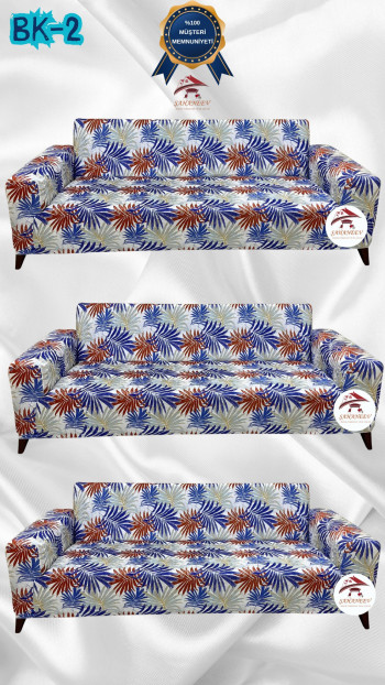 Desenli Baskılı Kadife Giydirme Koltuk Kılıfı - Elastik Esnek Koltuk Takımı Koruyucu Set Model BK-02 Renk 3+3+3 (3 Parça Set)