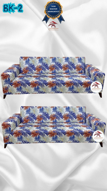 Desenli Baskılı Kadife Giydirme Koltuk Kılıfı - Elastik Esnek Koltuk Takımı Koruyucu Set Model BK-02 Renk 3+3 (2 Parça Set)