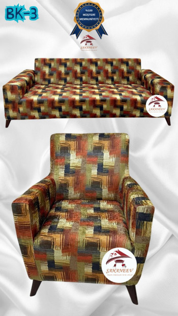 Desenli Baskılı Kadife Giydirme Koltuk Kılıfı - Elastik Esnek Koltuk Takımı Koruyucu Set Model BK-03 Renk 3+1 (2 Parça Set)