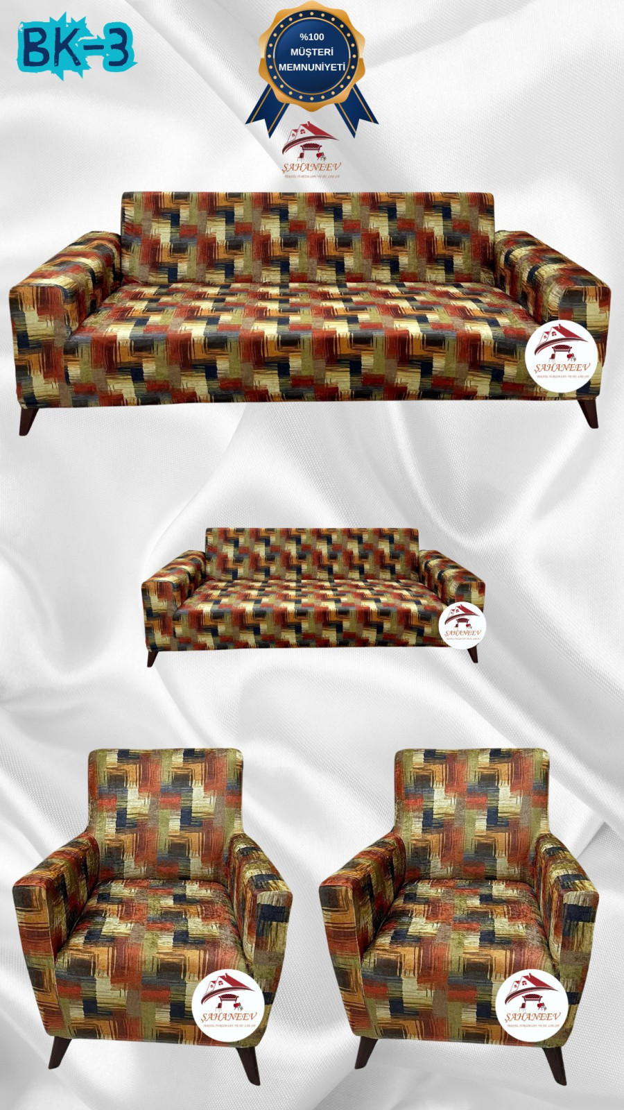 Desenli Baskılı Kadife Giydirme Koltuk Kılıfı - Elastik Esnek Koltuk Takımı Koruyucu Set Model BK-03 Renk 3+2+1+1 (4 Parça Set)