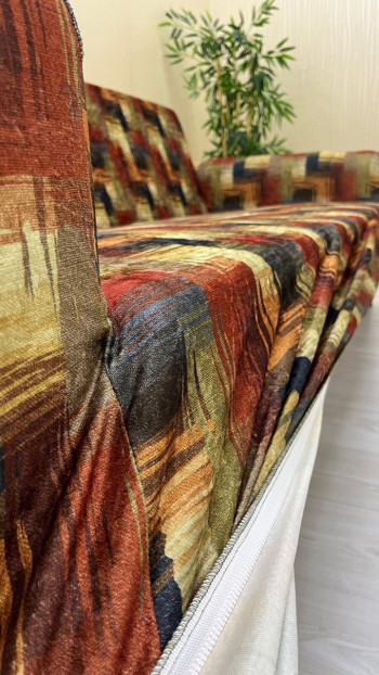 Desenli Baskılı Kadife Giydirme Koltuk Kılıfı - Elastik Esnek Koltuk Takımı Koruyucu Set Model BK-03 Renk 3+2+1+1 (4 Parça Set)