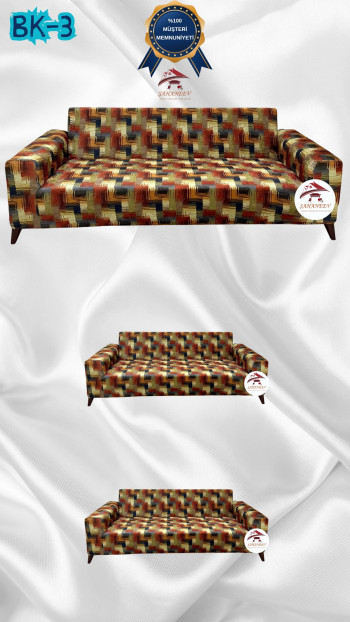 Desenli Baskılı Kadife Giydirme Koltuk Kılıfı - Elastik Esnek Koltuk Takımı Koruyucu Set Model BK-03 Renk 3+2+2 (3 Parça Set)